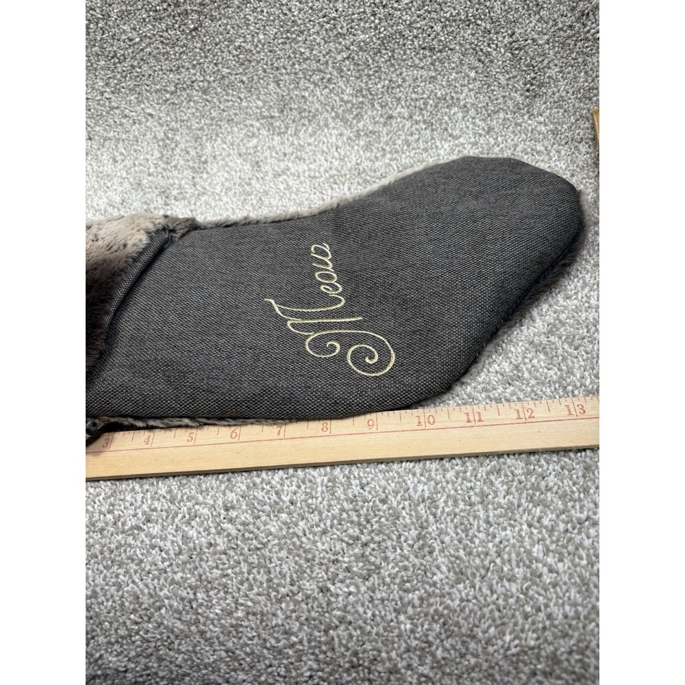 Cat Christmas Stocking‎ Faux Fur "Meow" Embroidered Bells Holiday Decor - Picture 4 of 4